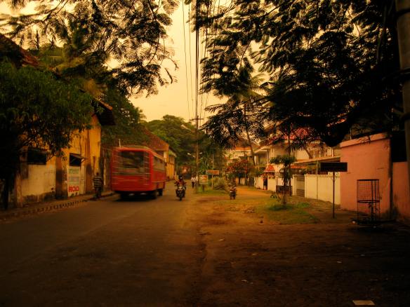 A Keralan back street basks in the glow of an early afternoon thunder storm. Fort Kochi, India.